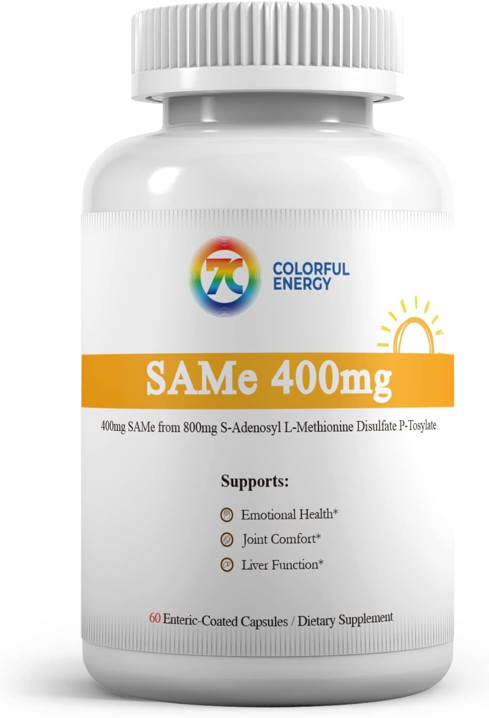 7c SAM-e 400 mg (S-Adenosyl-Methionine), B-Vitamins Added to Enhance SAM-e Effectiveness, Mood and Joint Comfort, Gluten-Free, 60 Enteric Coated Capsules