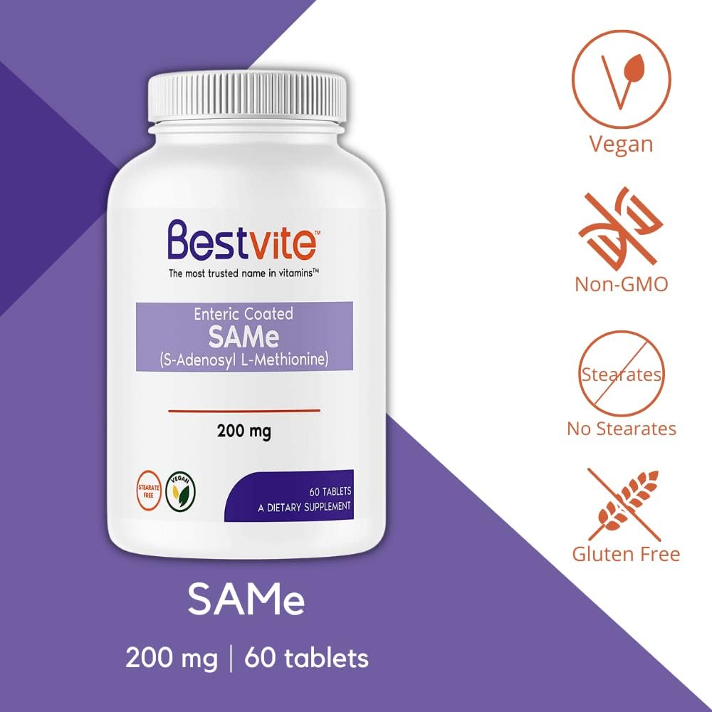 BESTVITE SAM-e 200mg (60 Tablets) (1-Pack) Premium Ingredient from Italy. : Health  Household