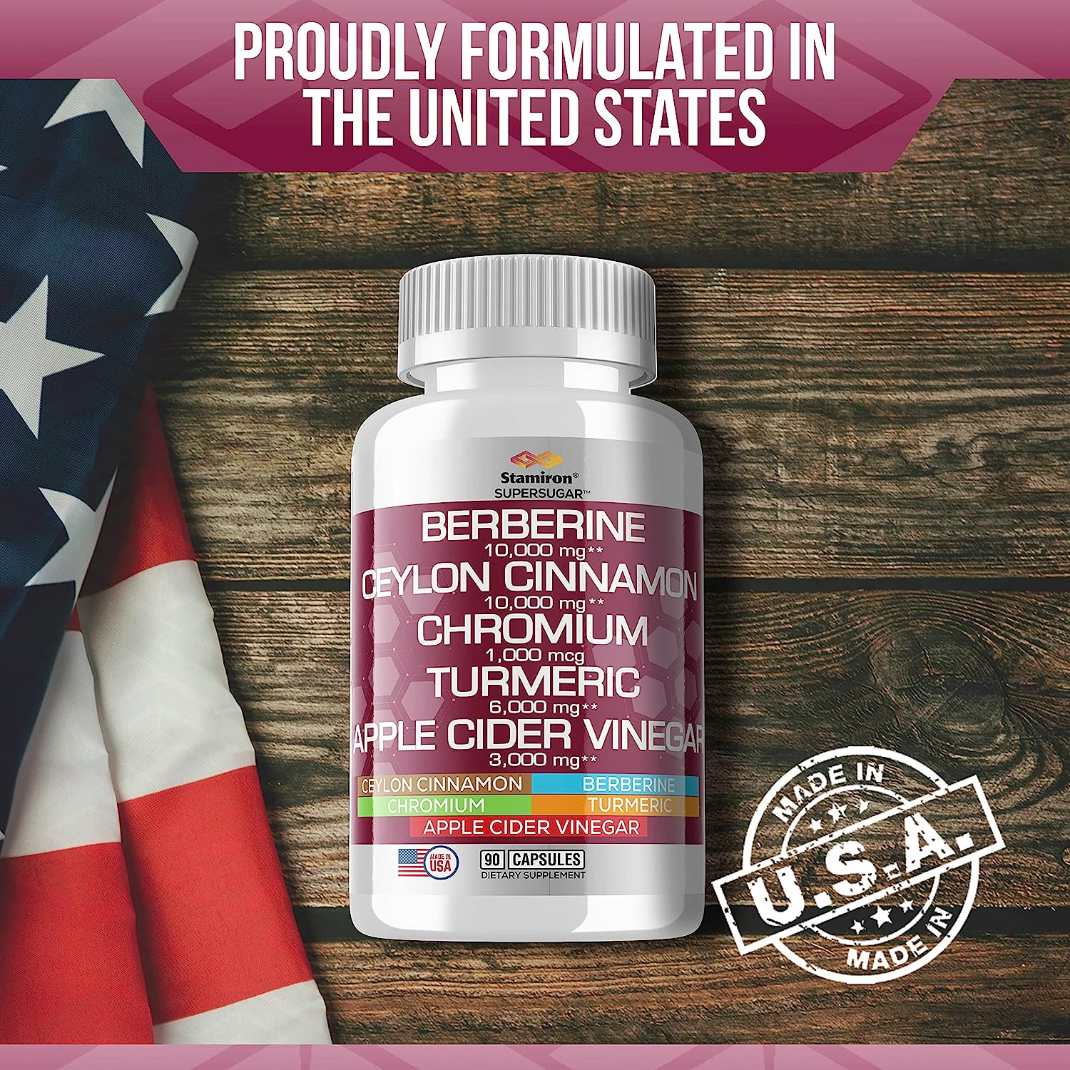 Ceylon Cinnamon Capsules 10,000mg Berberine 10,000mg Turmeric Curcumin 6000mg Chromium Complex 1000mcg with Apple Cider Vinegar 3000mg Sugar Support Supplement ACV Pills Made in USA - 90 Count