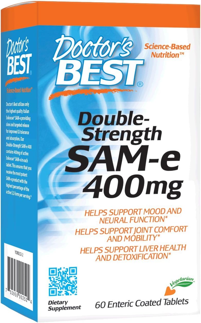 Doctors Best SAM-e 400 mg, Vegan, Gluten Free, Soy Free, Mood and Joint Support, 60 Enteric Coated Tablets : Health  Household