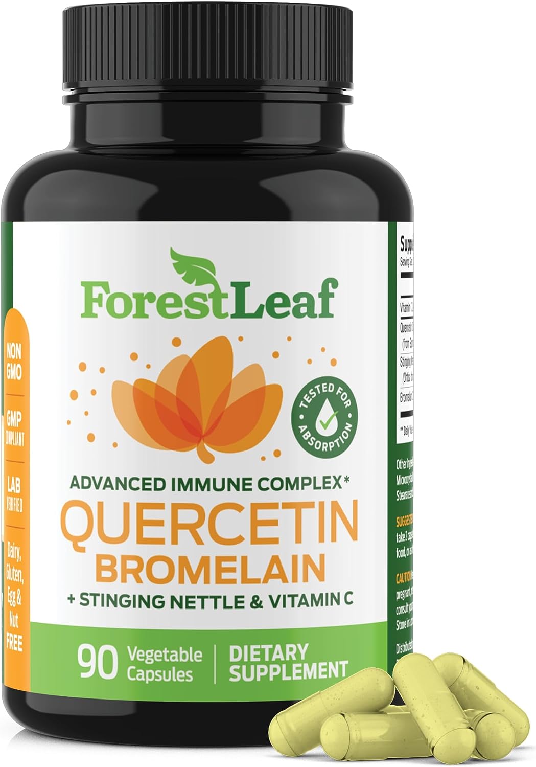 ForestLeaf - Quercetin 500mg - Quercetin with Bromelain, Vitamin C  Sting Nettle 90 Veggie Capsules - Immune Support Supplement