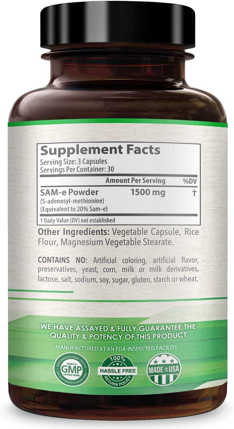 Healthy Way SAM-e - S-Adenosyl Methionine 1500mg 90 Capsules USA Made : Health  Household