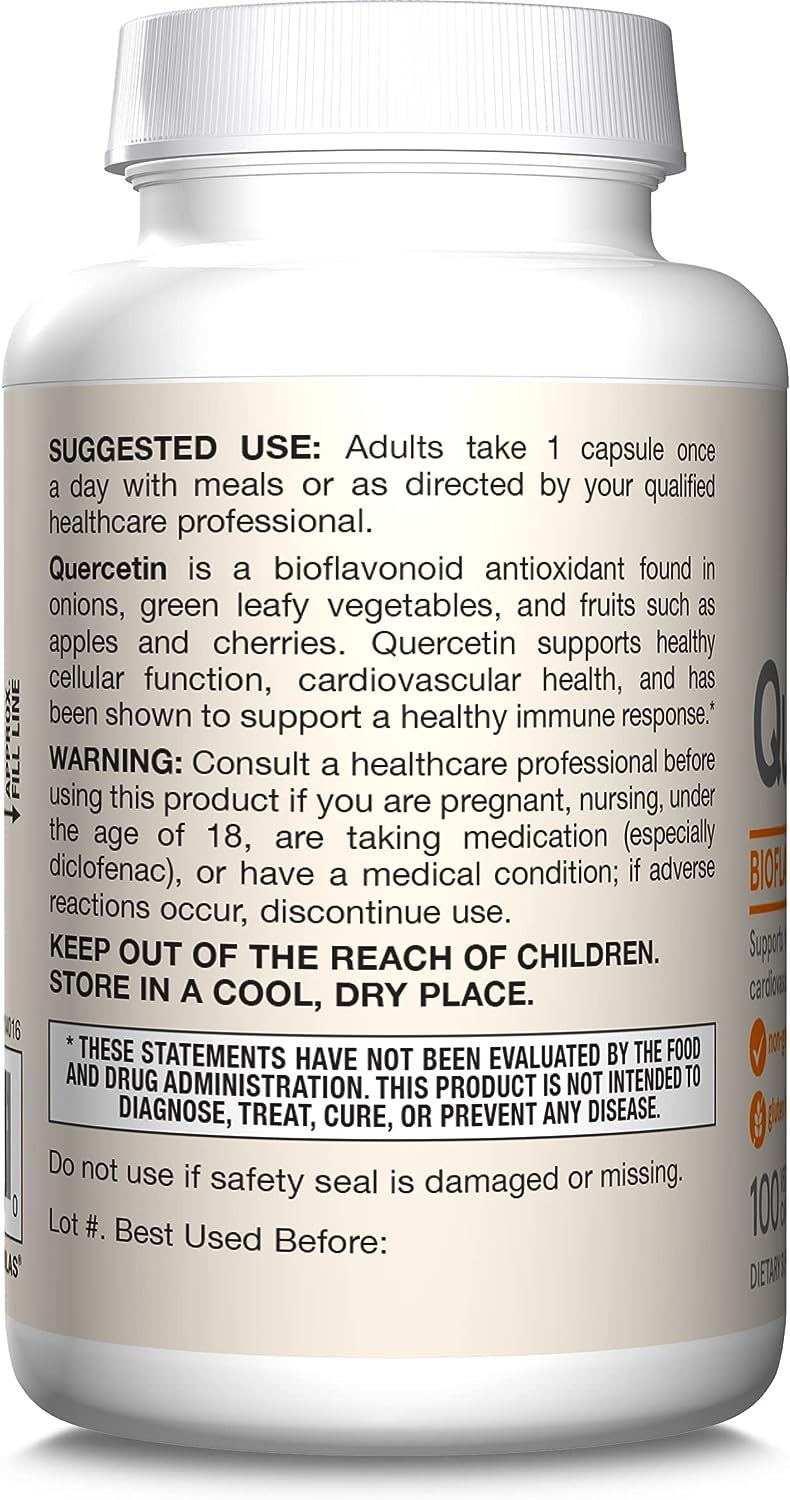 Jarrow Formulas Quercetin 500 mg - Bioflavonoid - Quercetin Dietary Supplement - 100 Servings (Veggie Caps) - Supports Cellular Function, Cardiovascular Health, Immune Health  Response