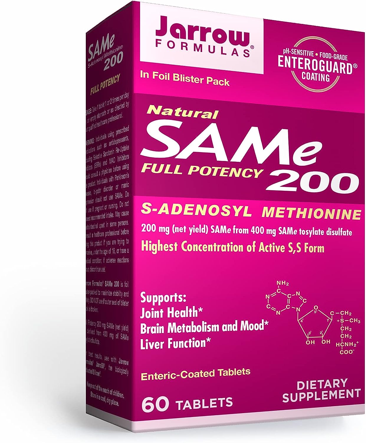 Jarrow Formulas Same 200 mg - 60 Tablets - Highest Concentration of Active S,S Form - Supports Joint Health, Liver Function, Brain Metabolism, Mood  Antioxidant Defense - 60 Servings : Health  Household