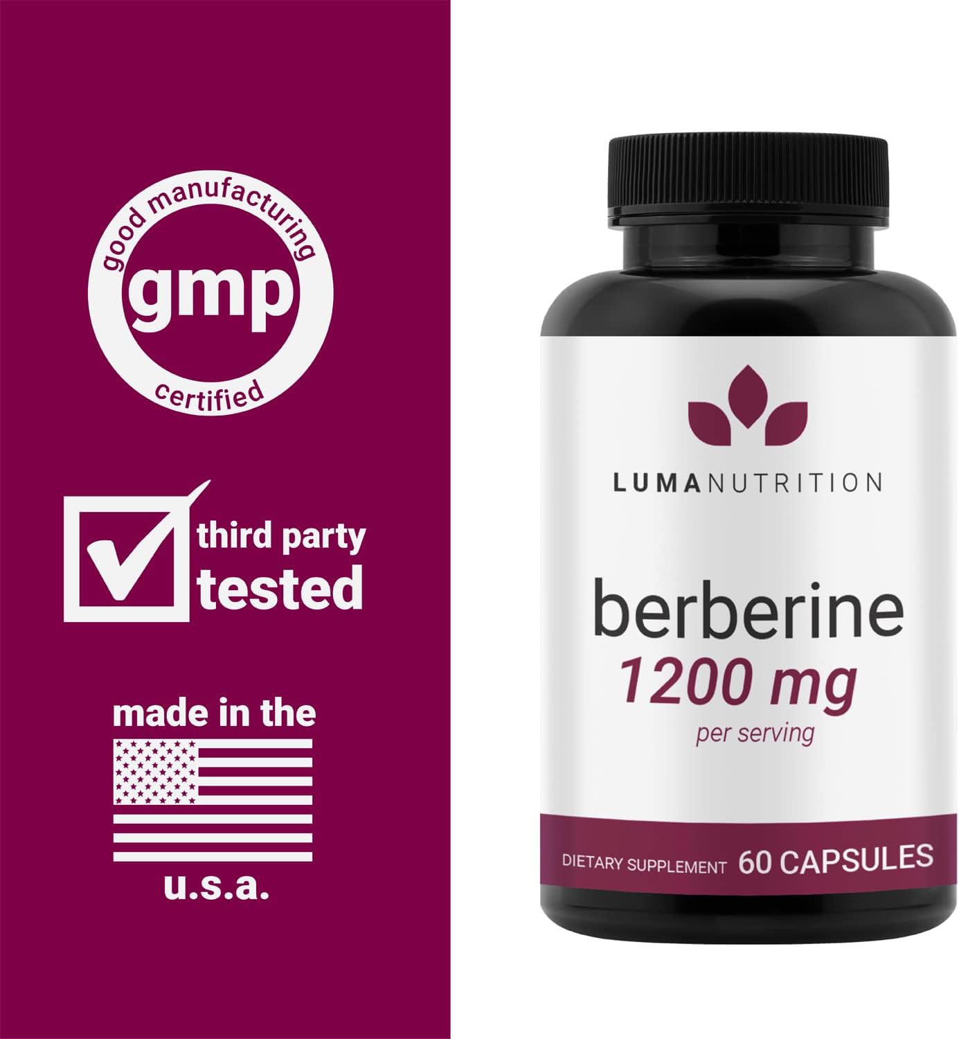 Luma Nutrition Berberine Supplement - Berberine 1200mg Per Serving - Berberine HCI - Berberine Plus - 60 Capsules : Health  Household