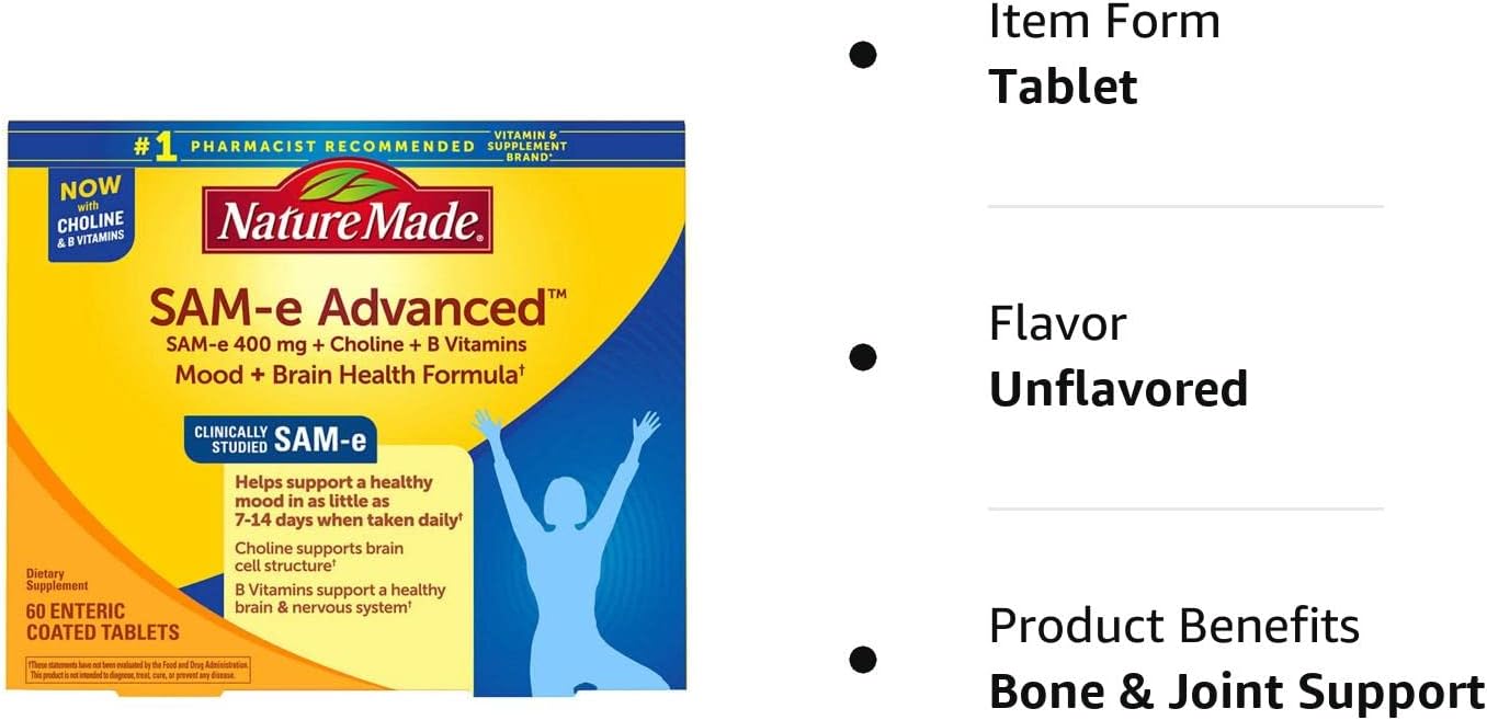 Nature Made SAM-e Complete 400 mg - 60 Enteric Coated Tablets : Health  Household