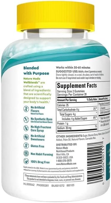 Nature Made Wellblends Stress Relief Gummies, L-theanine to Help Reduce Stress, with GABA, Same Day Stress Support, 84 Strawberry Flavor Gummies