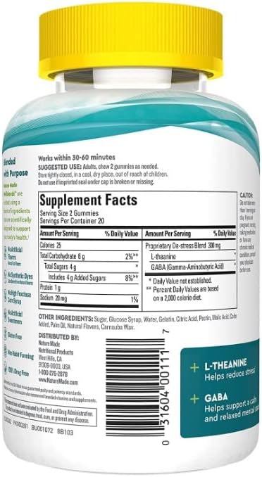 Nature Made Wellblends Stress Relief Gummies, L-theanine to Help Reduce Stress, with GABA, Same Day Stress Support, 84 Strawberry Flavor Gummies