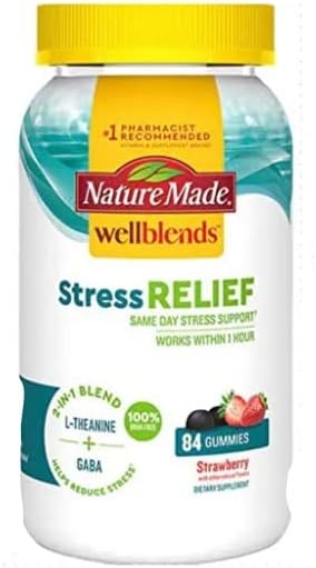 Nature Made Wellblends Stress Relief Gummies, L-theanine to Help Reduce Stress, with GABA, Same Day Stress Support, 84 Strawberry Flavor Gummies