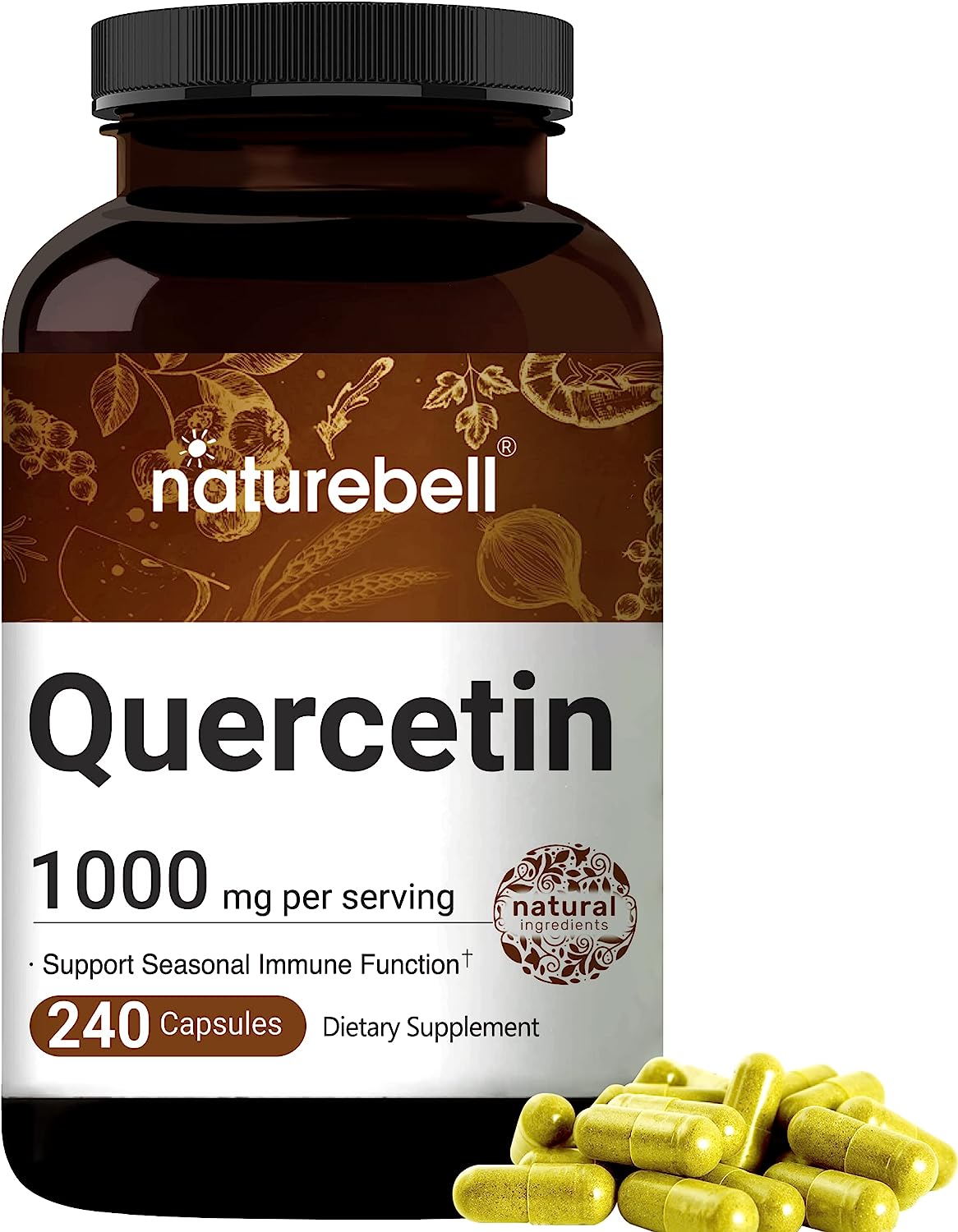 NatureBell Quercetin 1000mg Per Serving | 240 Capsules, Ultra Strength Quercetin Supplement | Bioflavonoids for Healthy Immune Support, Third Party Tested, Non-GMO  No Gluten