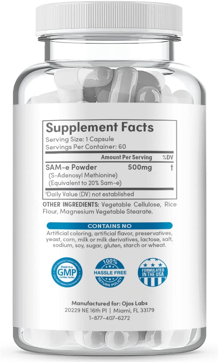 OjosLabs SAM-e 500mg 60 Capsules (S-Adenosyl Methionine)