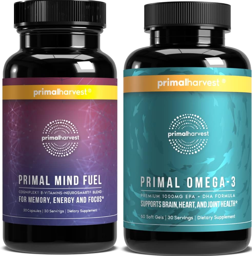Primal Harvest Mind Fuel  Omega 3 Supplements for Women and Men Fish Oil Capsules and Mind Fuel Brain Booster Pills Bundle
