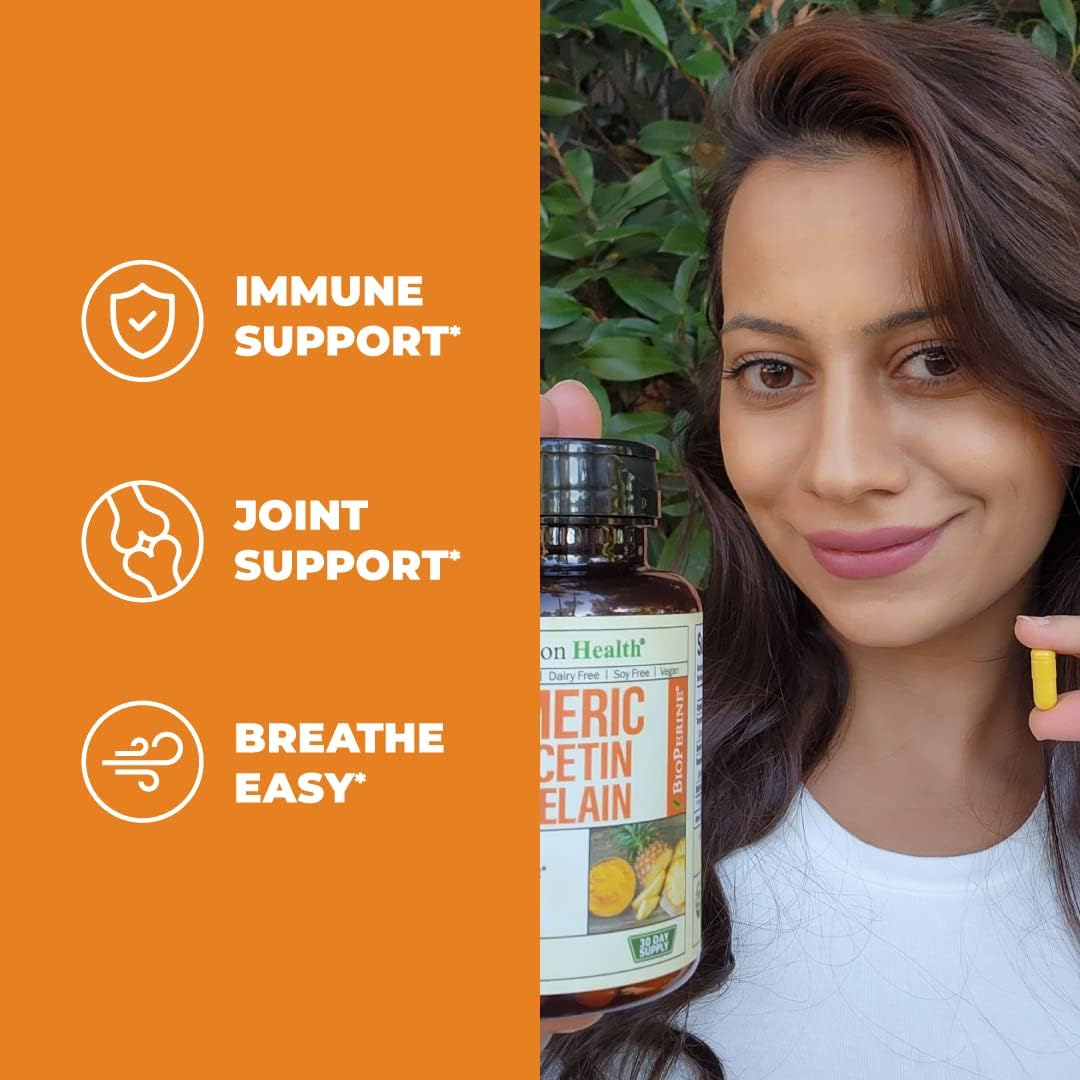 Turmeric Curcumin Quercetin with Bromelain  Black Pepper - Immune  Joint Support Supplement with BioPerine  700mg Organic Tumeric for Inflammation Balance. Natural Antioxidant - 60 Vegan Capsules