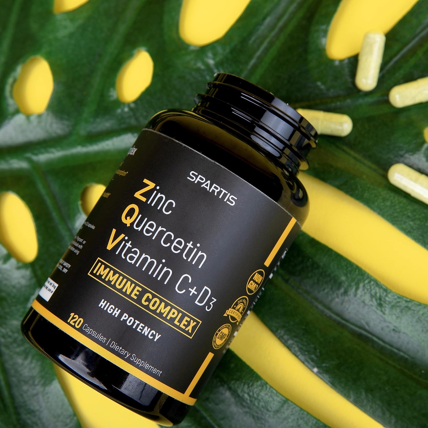 Zinc Quercetin 500mg with Vitamin C Vitamin D3 Bromelain Immune Support High Potency Quercetin Zinc Supplement ZQV by SPARTIS (Pack of 1 at 120-Caps)