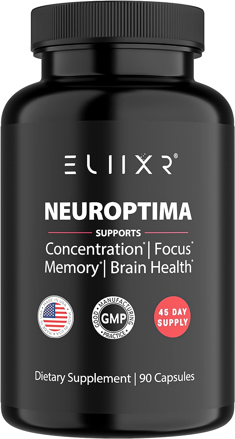 Eliixr Neuroptima Premium Nootropic Supplement for Men  Women, 90 Capsules, Includes Choline, Phosphatidylserine, Bacopa Monnieri, and Huperzine A for Concentration, Focus, Memory, Brain Support