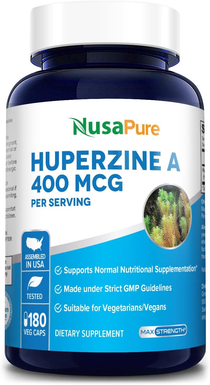NusaPure Huperzine A 400mcg 180 Veggie Capsules (Vegetarian, Non-GMO  Gluten-Free)