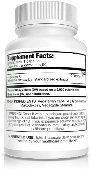 Pure Nootropics Huperzine A 200 mcg – Cognitive and Memory Support – 90 Vegetarian Capsules
