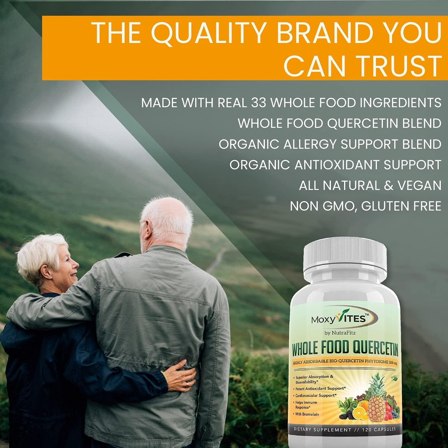 Quercetin with Bromelain 500mg Supplement - Bioactive Phytosome Complex, Pure Organic Whole Food Seasonal Support, Healthy Inflammatory Response, Antioxidant, 20X Absorption  Bioavailability-120 Caps