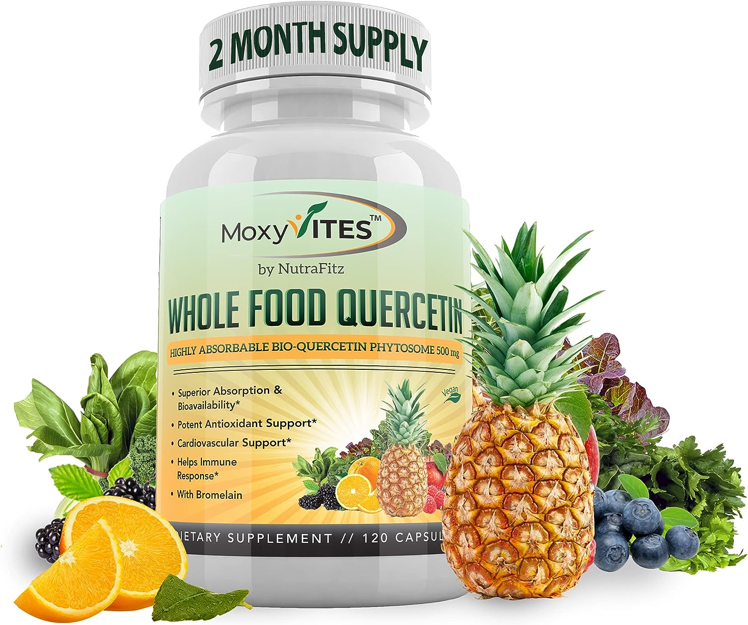 Quercetin with Bromelain 500mg Supplement - Bioactive Phytosome Complex, Pure Organic Whole Food Seasonal Support, Healthy Inflammatory Response, Antioxidant, 20X Absorption  Bioavailability-120 Caps