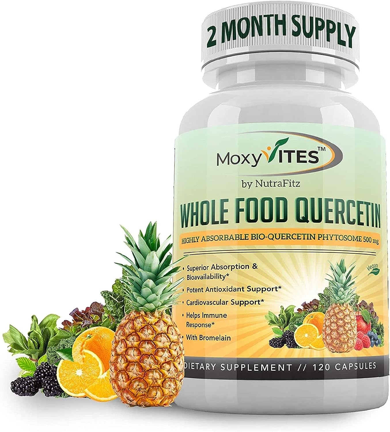 Quercetin with Bromelain 500mg Supplement - Bioactive Phytosome Complex, Pure Organic Whole Food Seasonal Support, Healthy Inflammatory Response, Antioxidant, 20X Absorption  Bioavailability-120 Caps