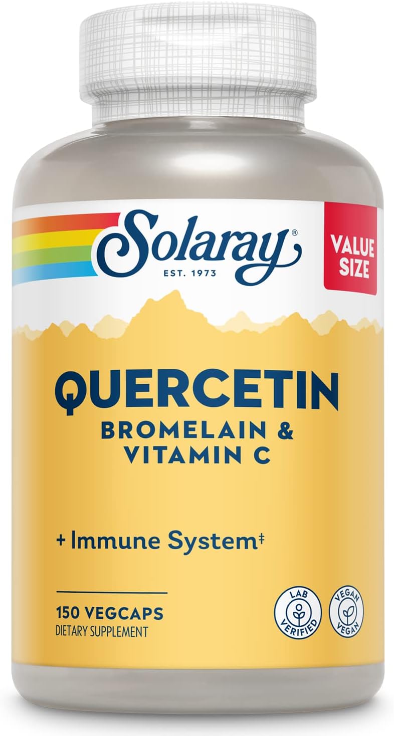 SOLARAY Quercetin Bromelain  Vitamin C, Immune System, Sinus, Respiratory  Antioxidant Activity Support, Vegan, 500mg of Quercetin  1,235mg of VIT C, 60 Day Guarantee, 75 Servings, 150 VegCaps